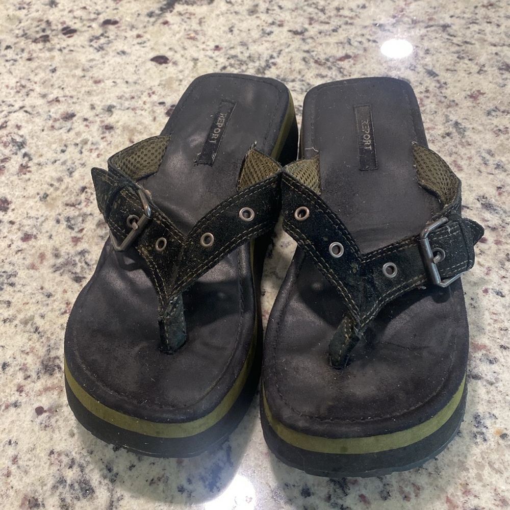 Y2K Chunky Report Black and Green Sandals - Picture 3 of 4